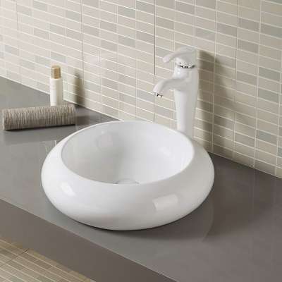 Modern Style White Bathroom Sink Round Shape Ceramic Art Wash Basin A100